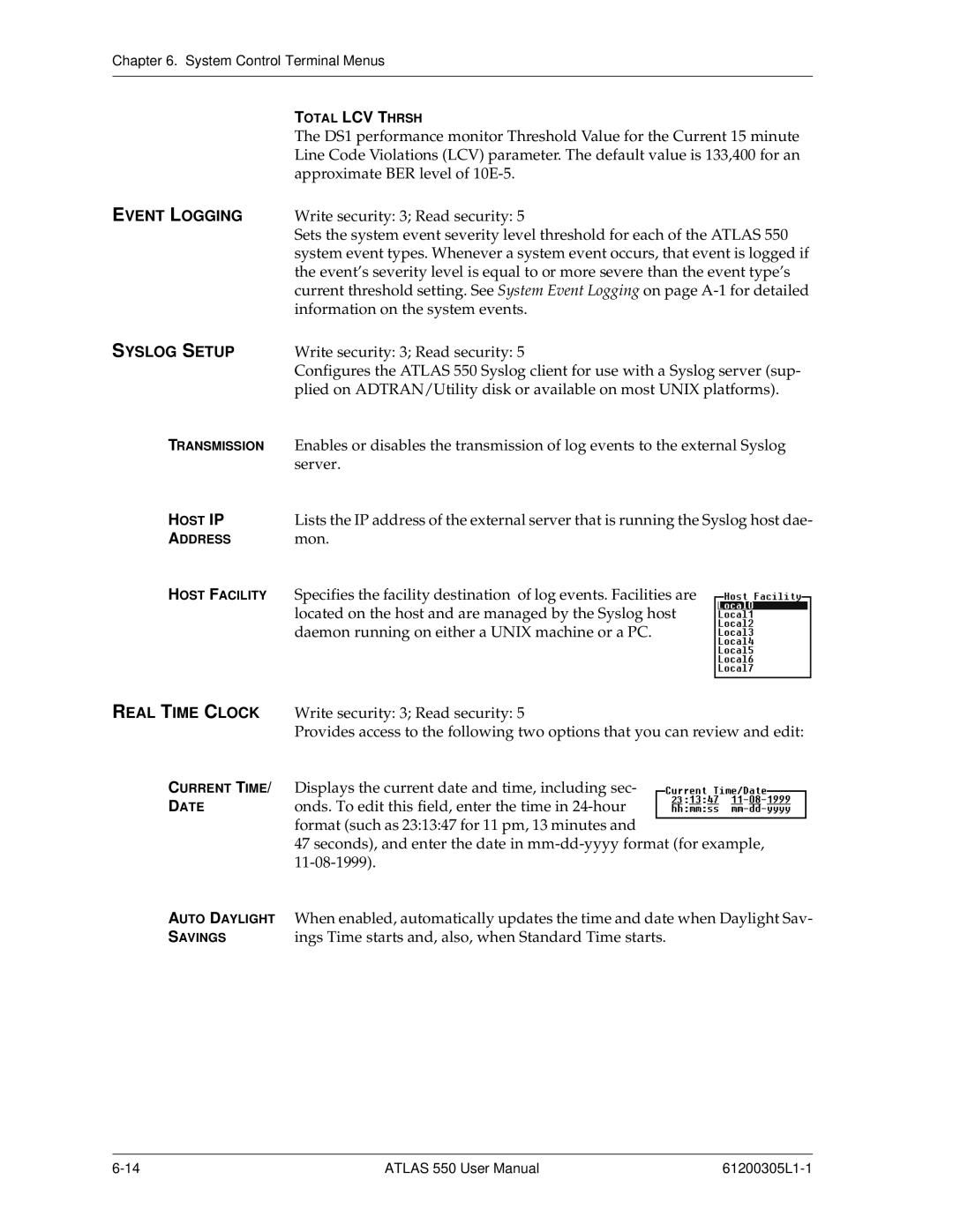 ADTRAN 550 user manual Event Logging, Syslog Setup 