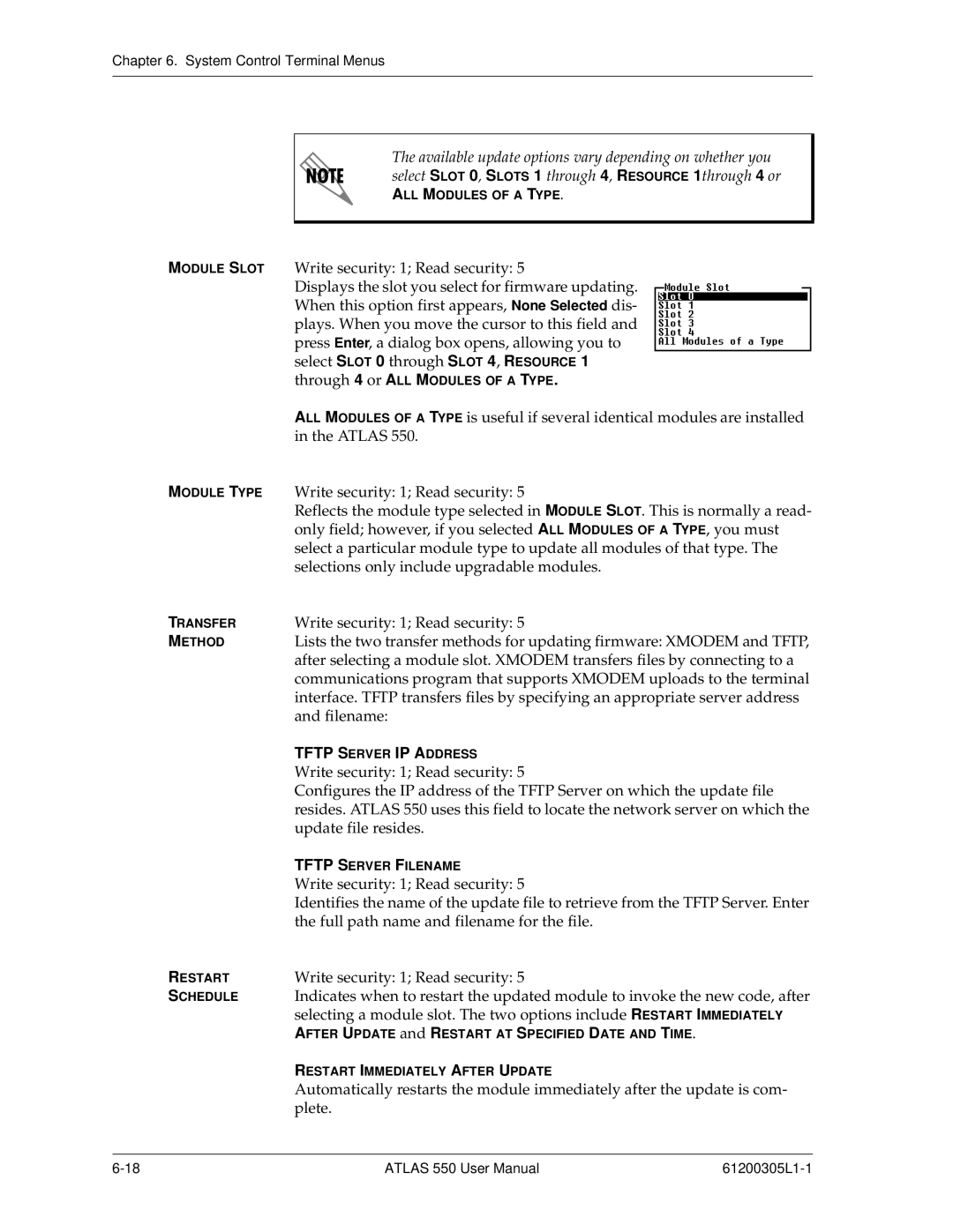 ADTRAN 550 user manual Available update options vary depending on whether you 