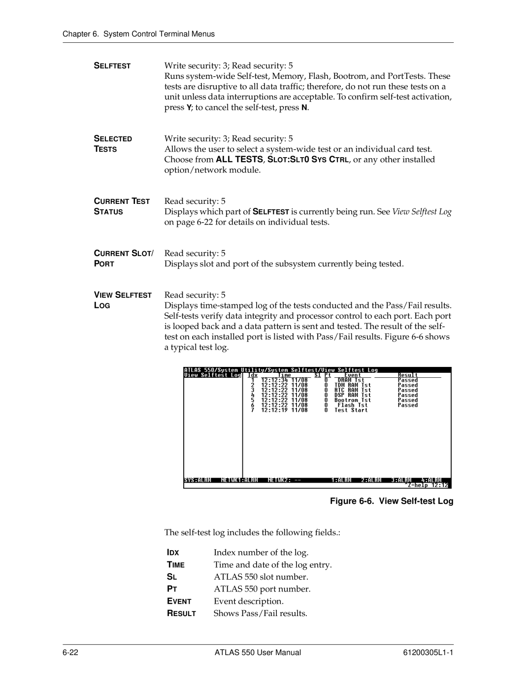 ADTRAN 550 user manual View Self-test Log 