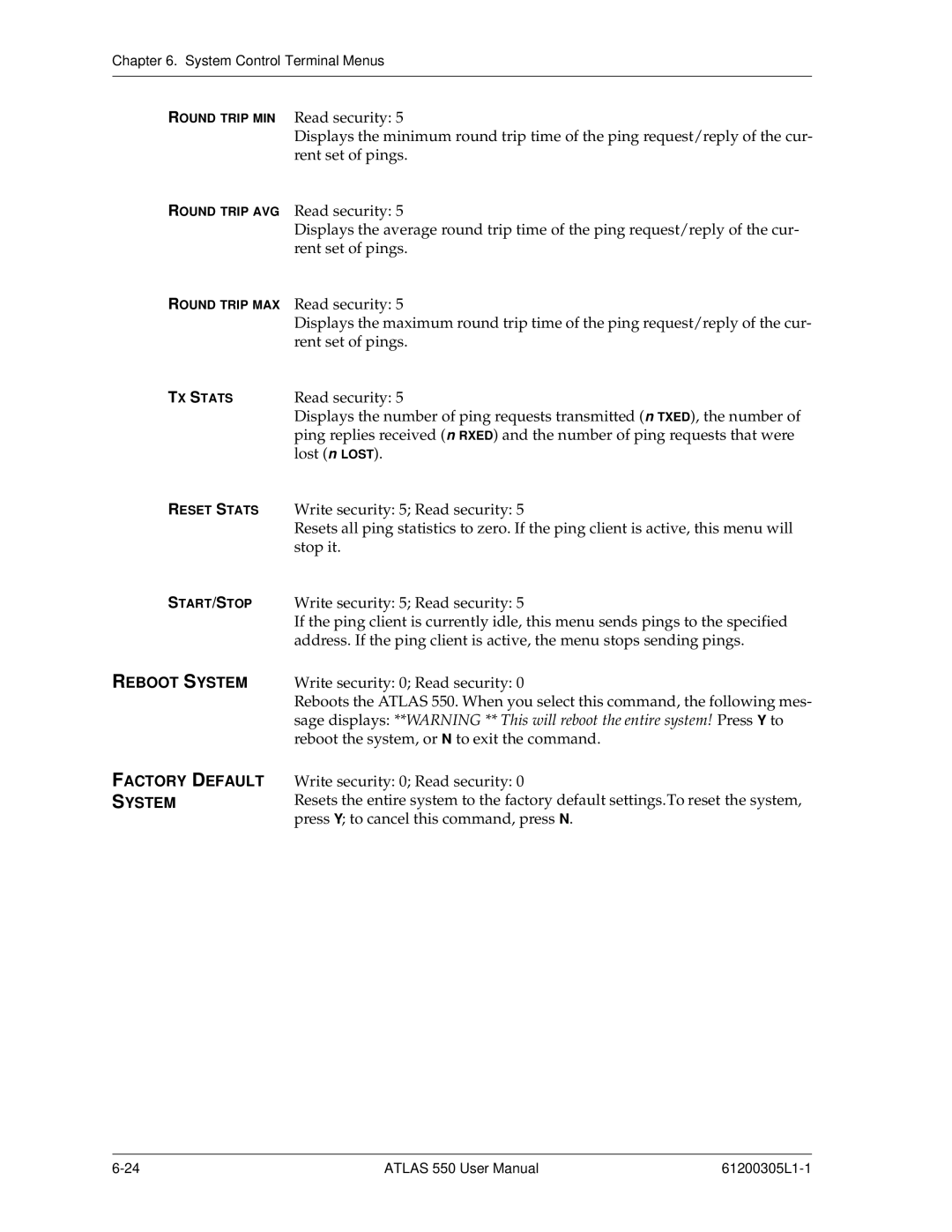 ADTRAN 550 user manual Reboot System Factory Default System 