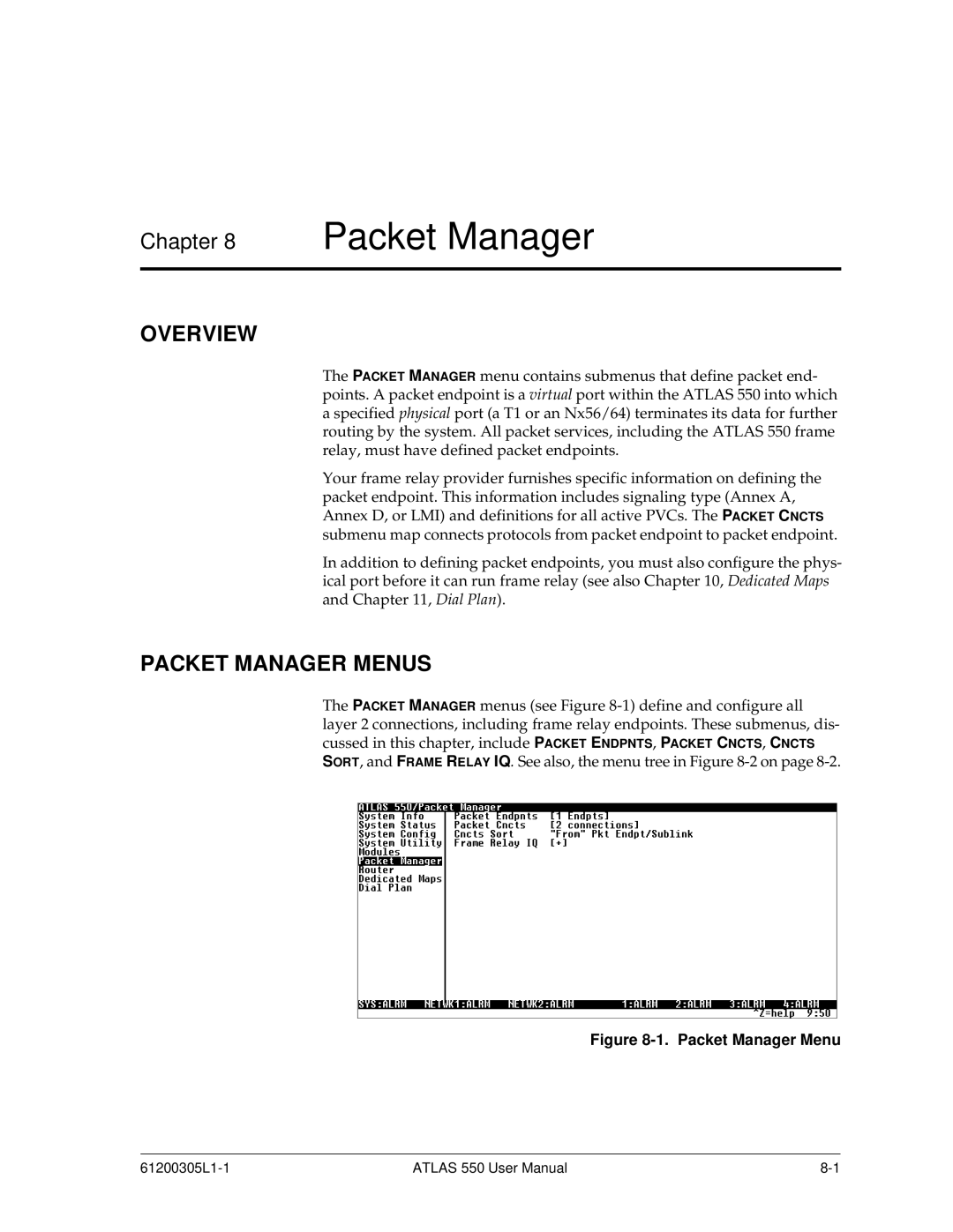 ADTRAN 550 user manual Packet Manager Menus 