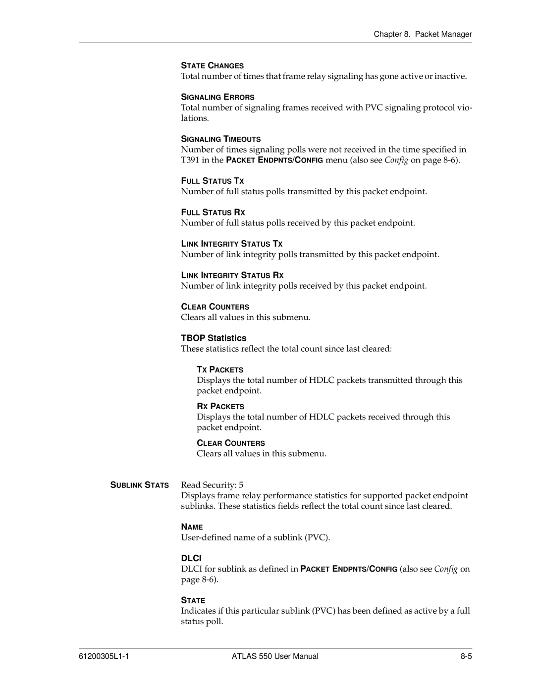 ADTRAN 550 user manual Tbop Statistics, Dlci 