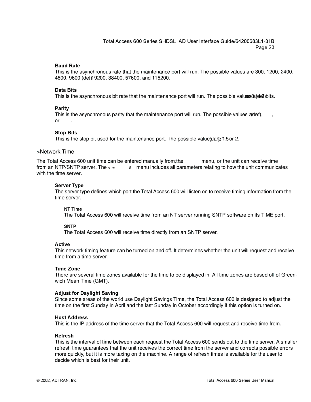 ADTRAN 600 Series user manual Network Time 