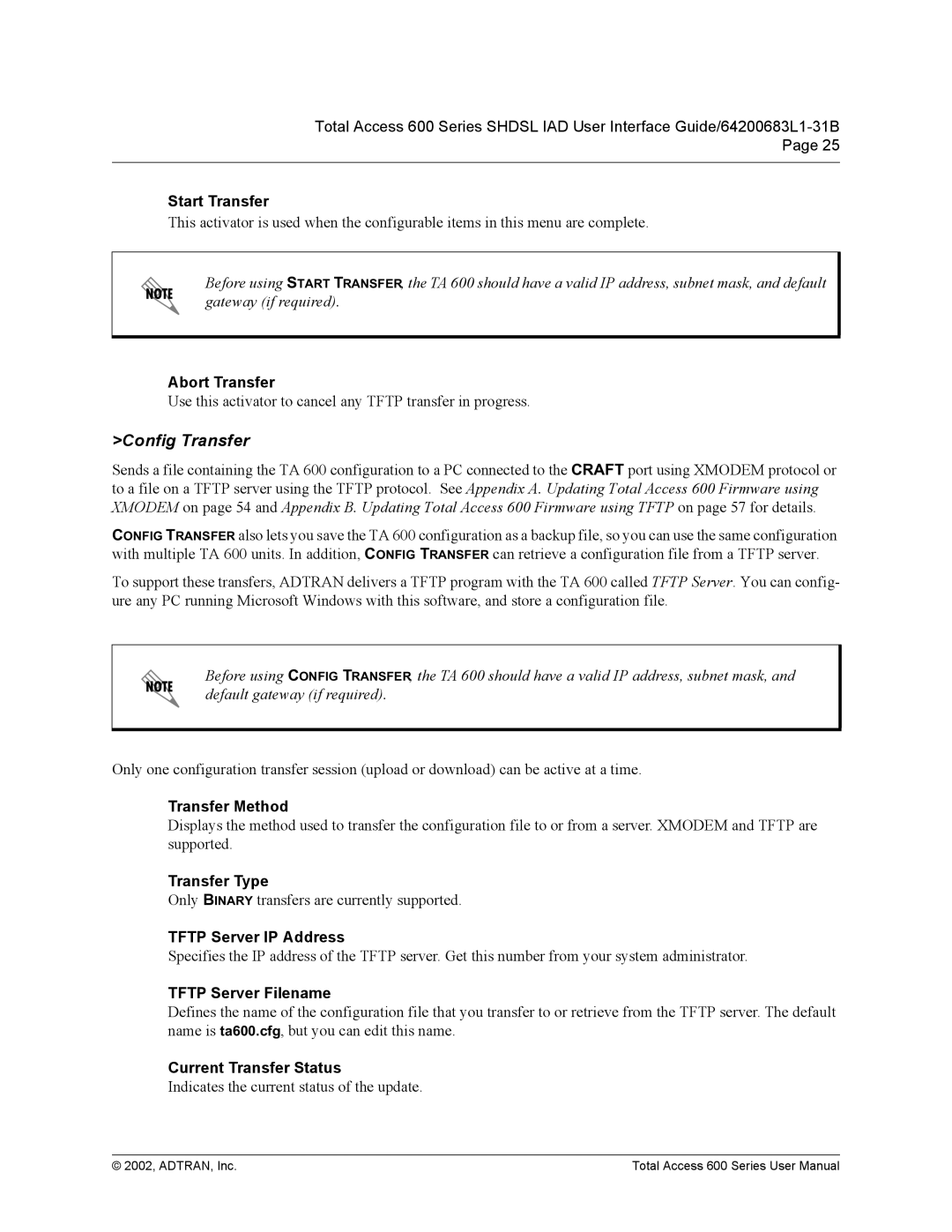 ADTRAN 600 Series user manual Config Transfer 