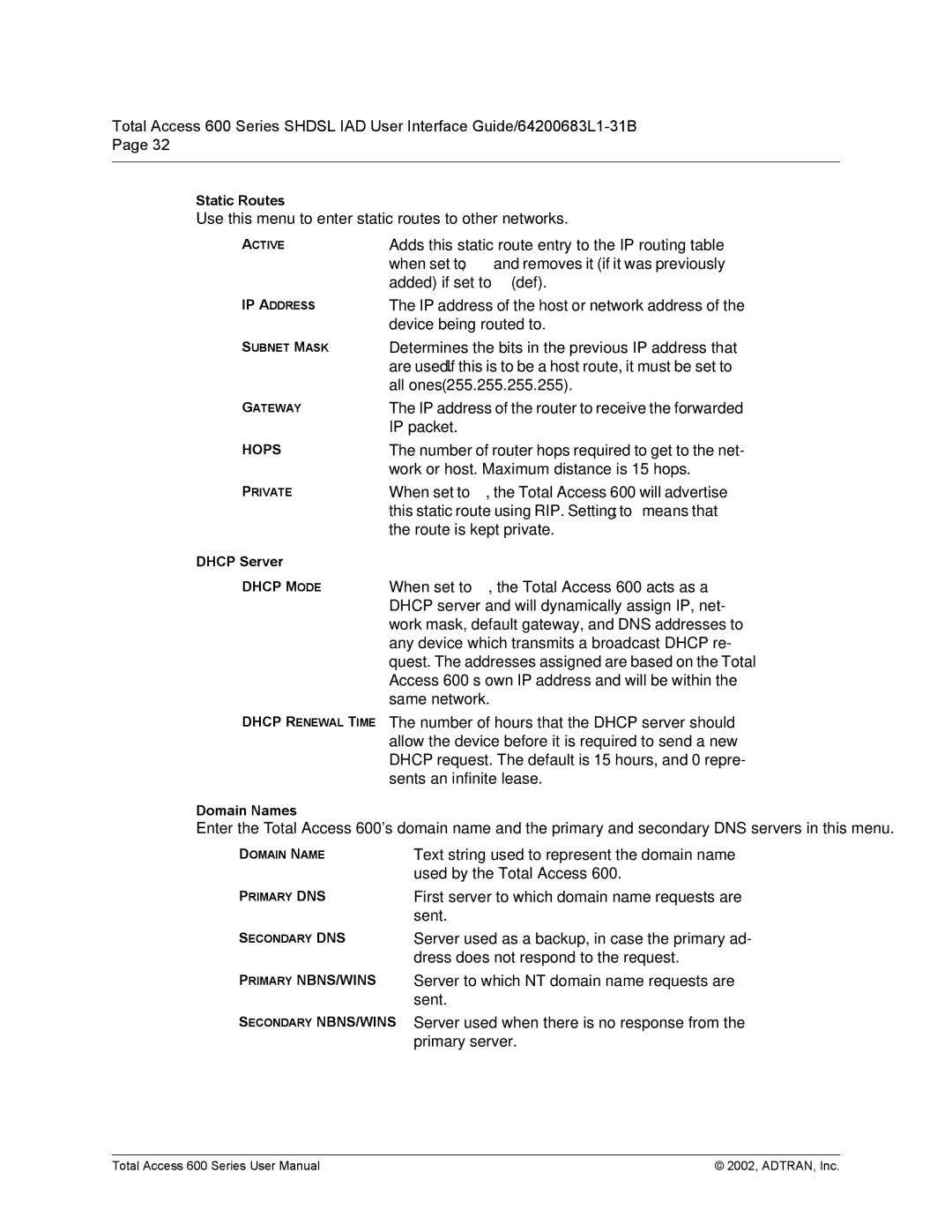 ADTRAN 600 Series user manual Text string used to represent the domain name 