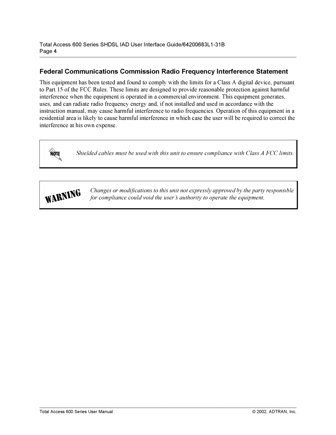 ADTRAN 600 Series user manual 2002, ADTRAN, Inc 