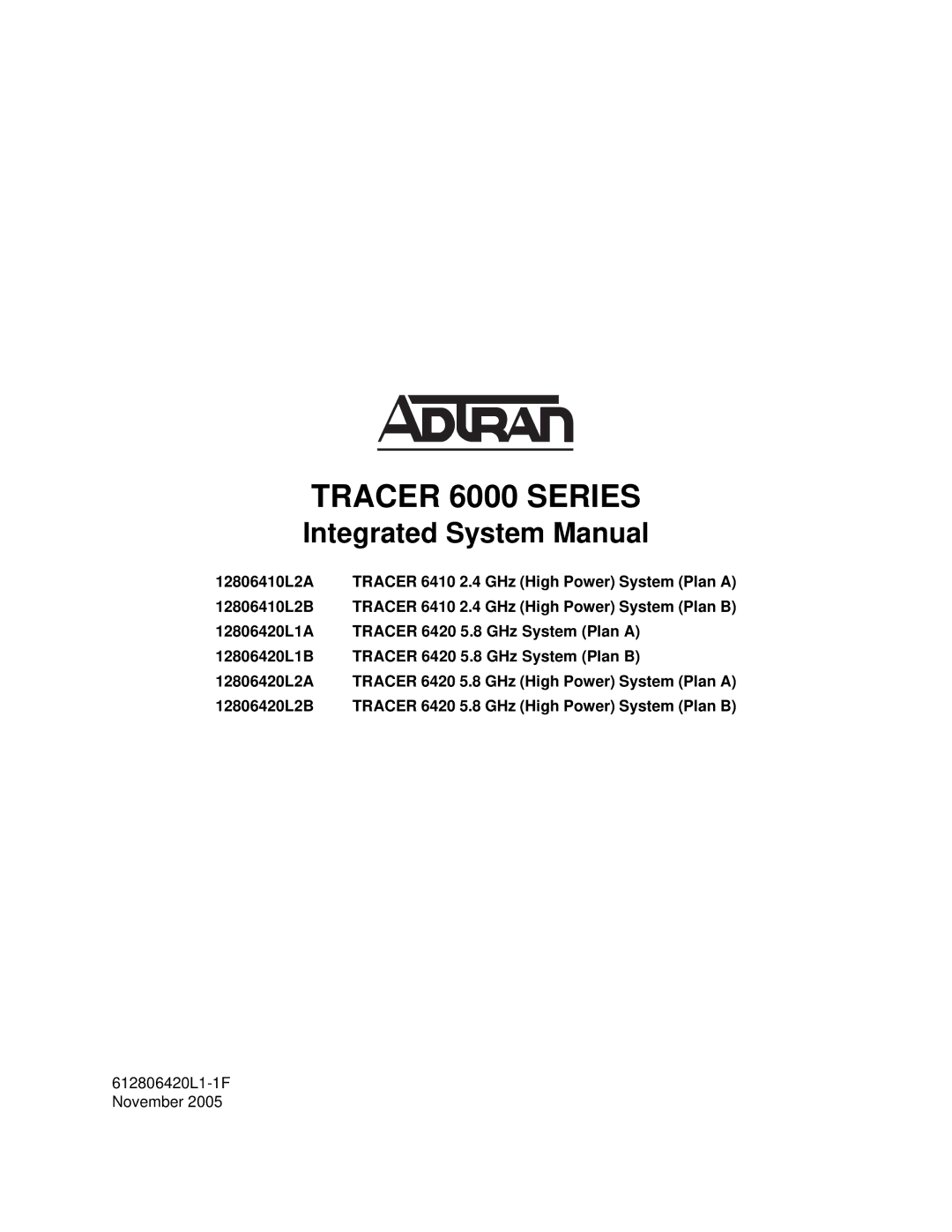 ADTRAN system manual Tracer 6000 Series 