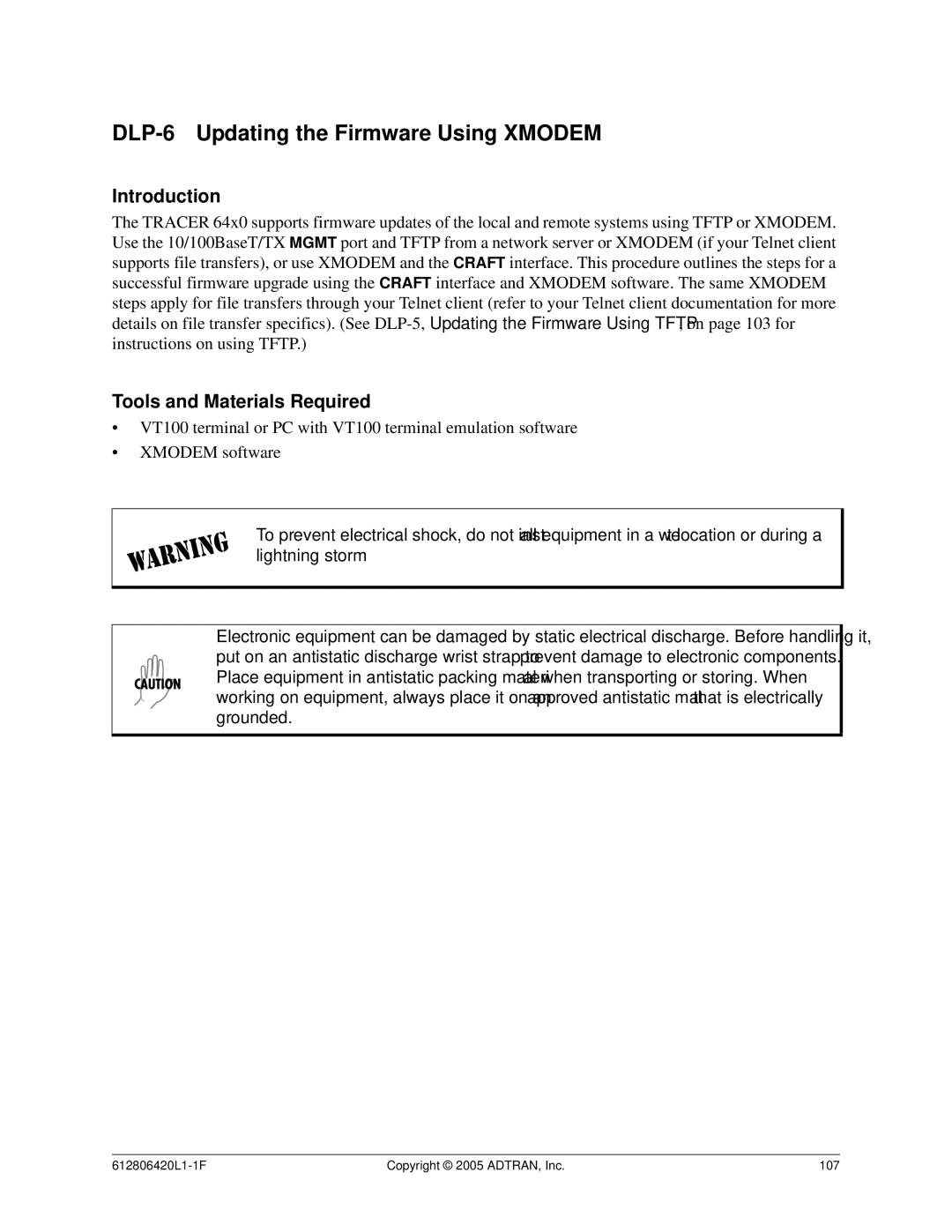 ADTRAN 6000 Series system manual DLP-6 Updating the Firmware Using Xmodem 