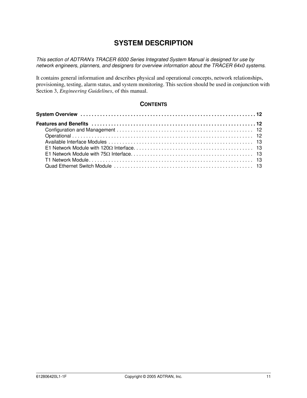 ADTRAN 6000 Series system manual System Description, Contents 