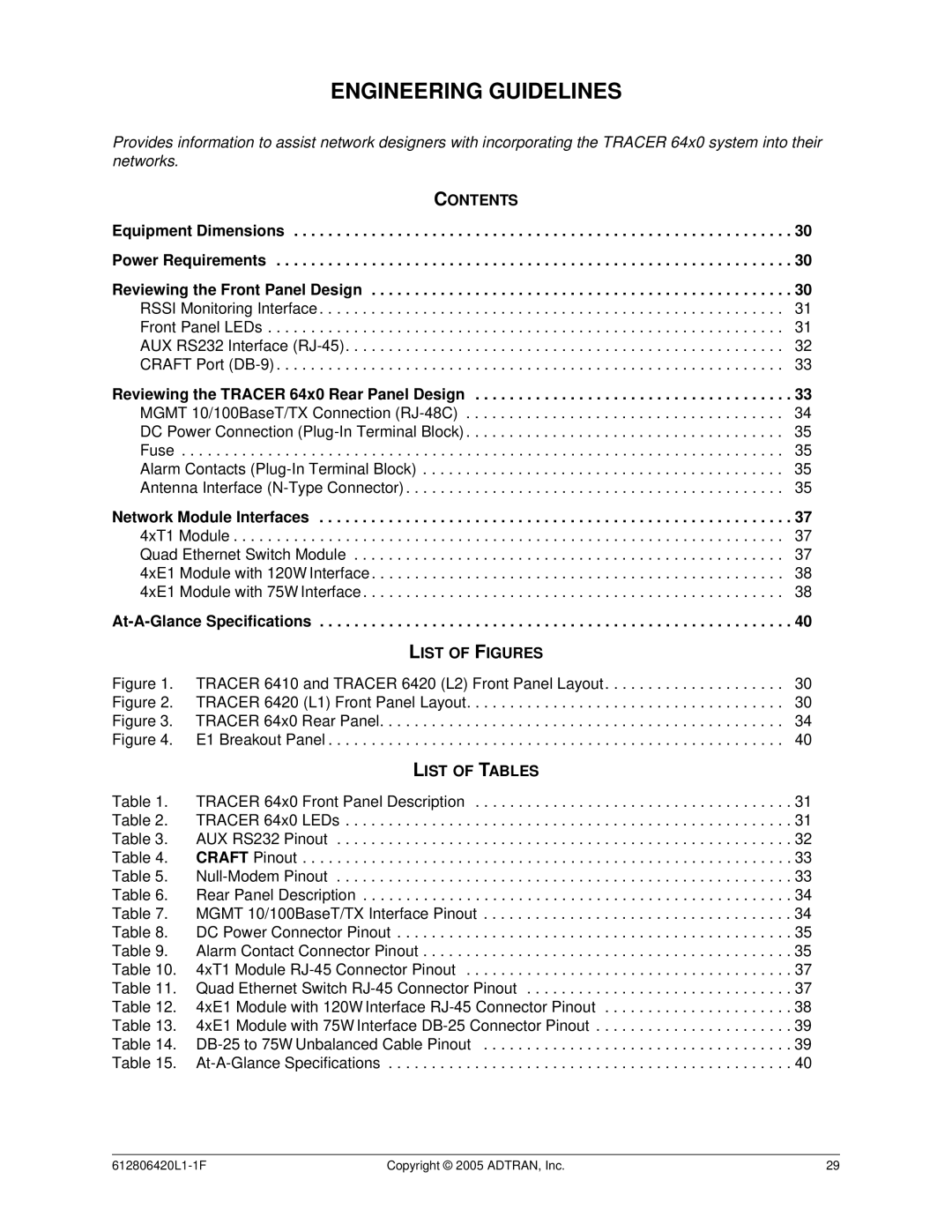 ADTRAN 6000 Series Reviewing the Front Panel Design, At-A-Glance Specifications, List of Figures, List of Tables 