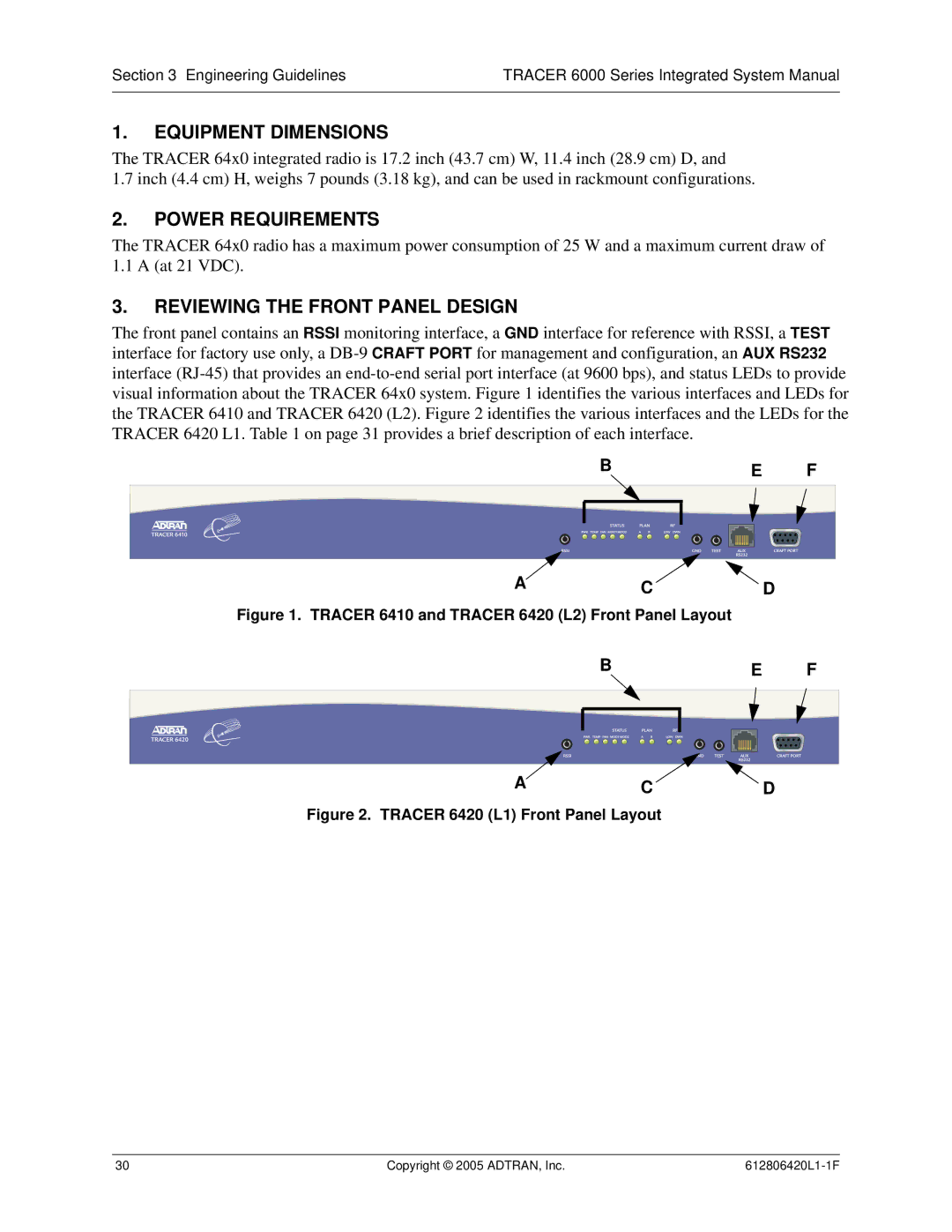 ADTRAN 6000 Series system manual Equipment Dimensions, Power Requirements, Reviewing the Front Panel Design 