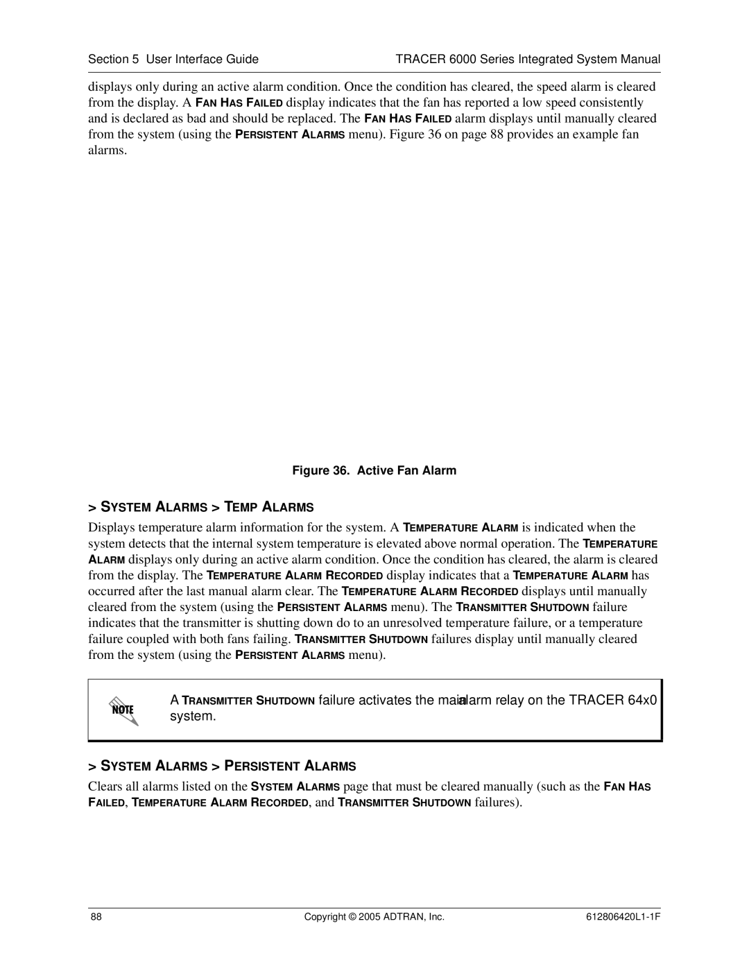 ADTRAN 6000 Series system manual System Alarms Temp Alarms, System Alarms Persistent Alarms 