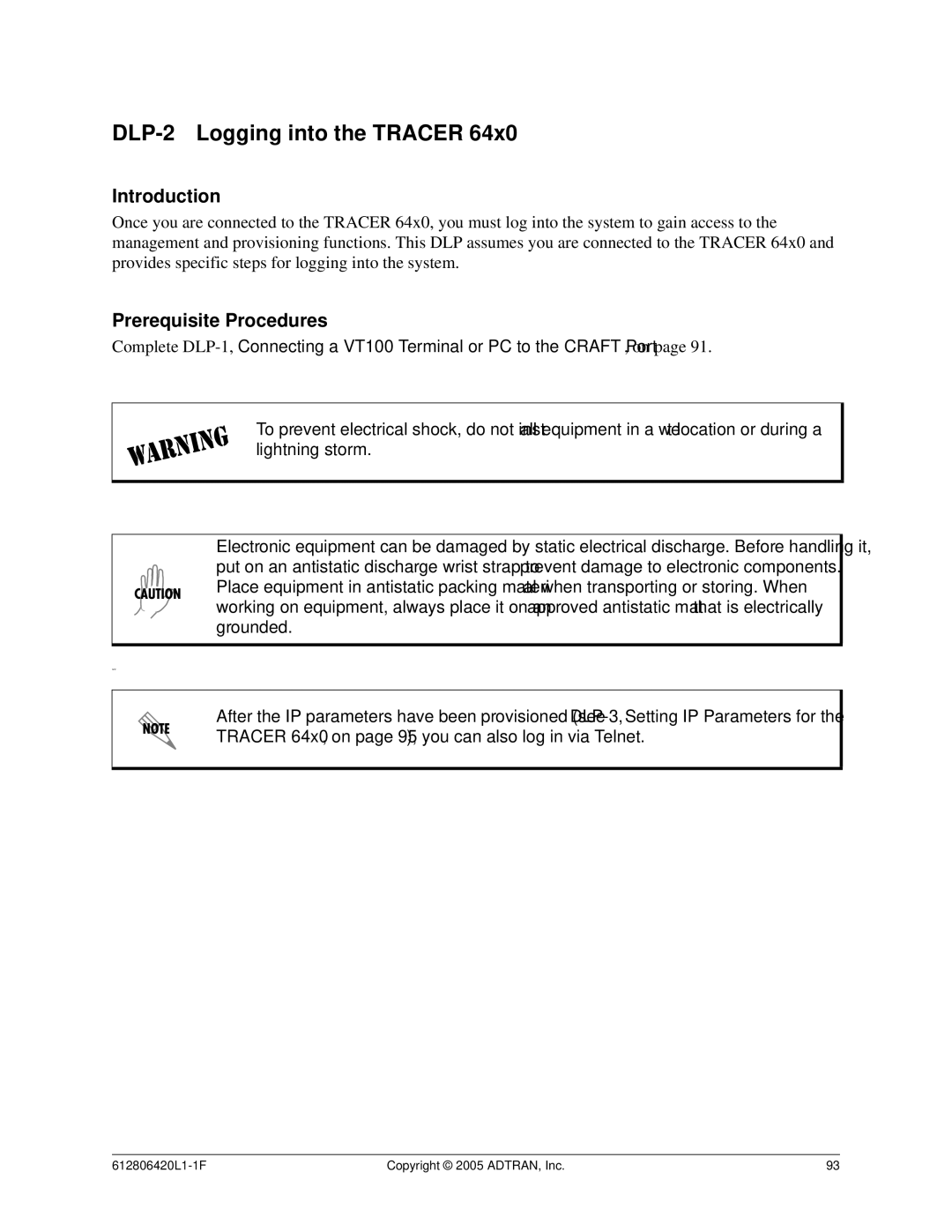 ADTRAN 6000 Series system manual DLP-2 Logging into the Tracer 