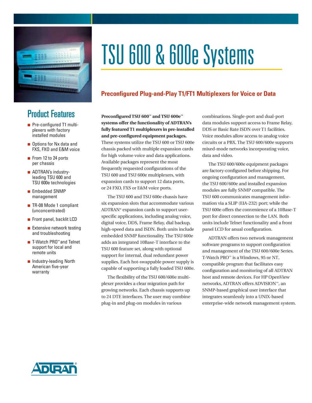 ADTRAN warranty TSU 600 & 600e Systems 