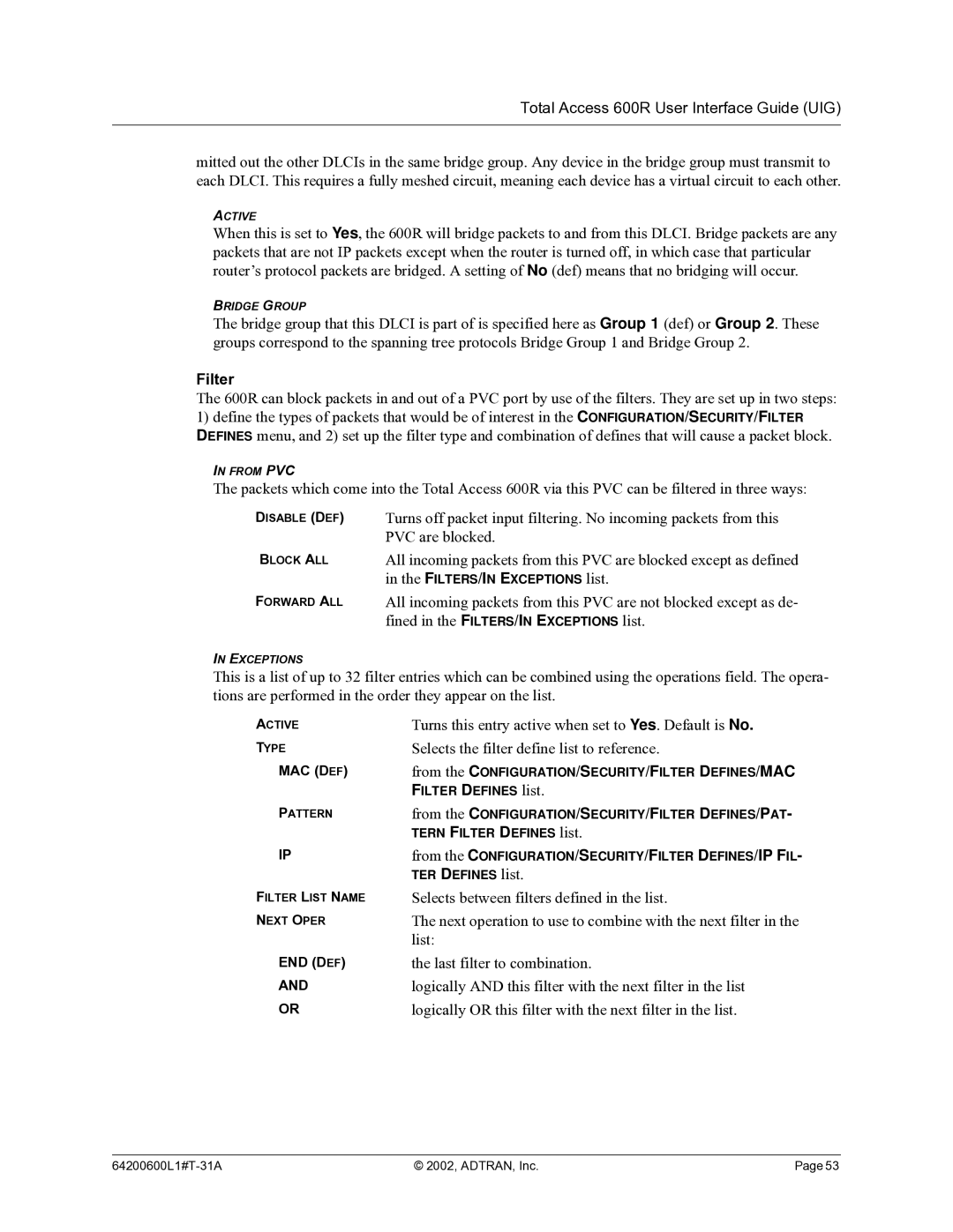 ADTRAN 600R manual Filter 