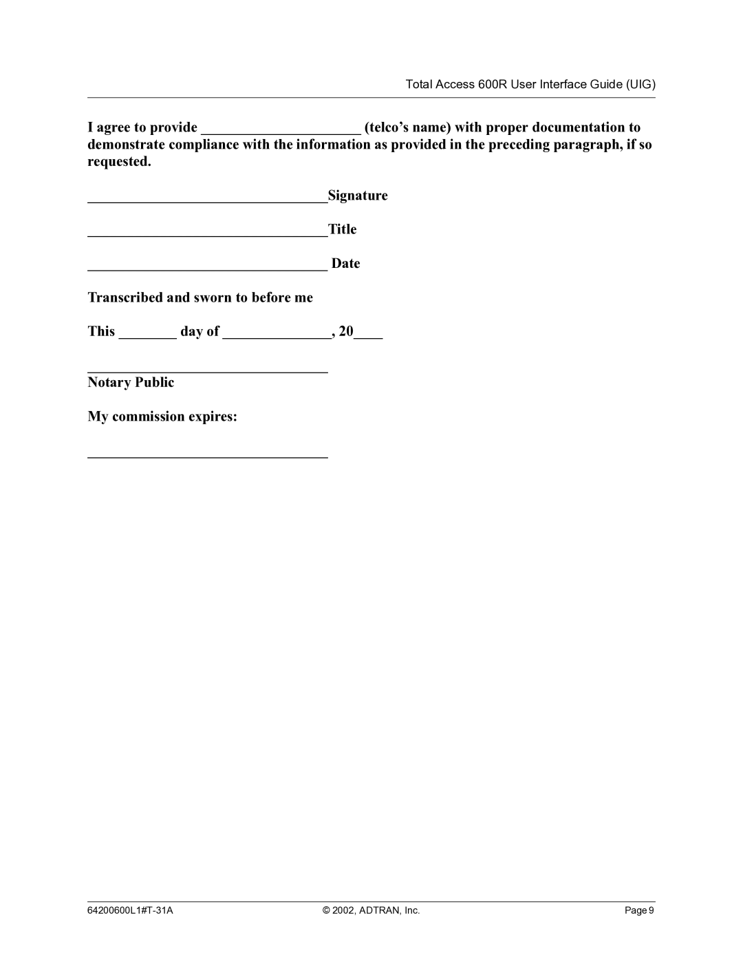 ADTRAN manual Total Access 600R User Interface Guide UIG 