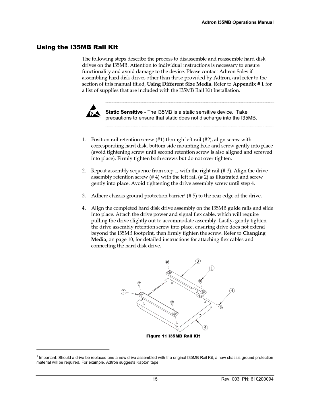 ADTRAN 610200094 manual Using the I35MB Rail Kit 