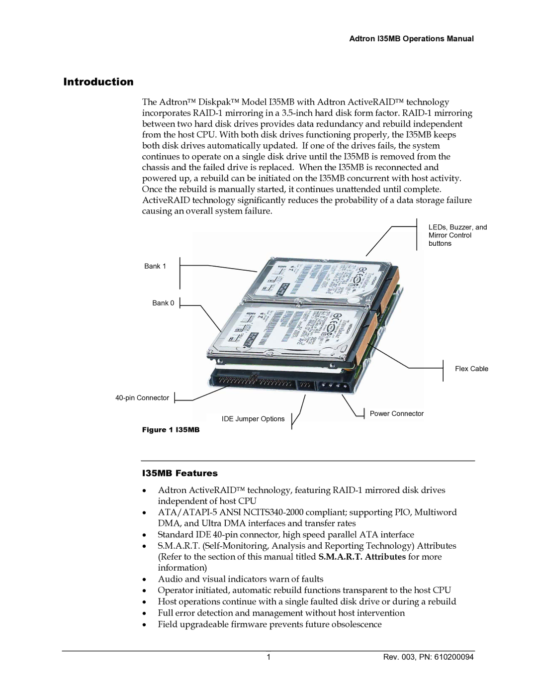 ADTRAN 610200094 manual Introduction, I35MB Features 