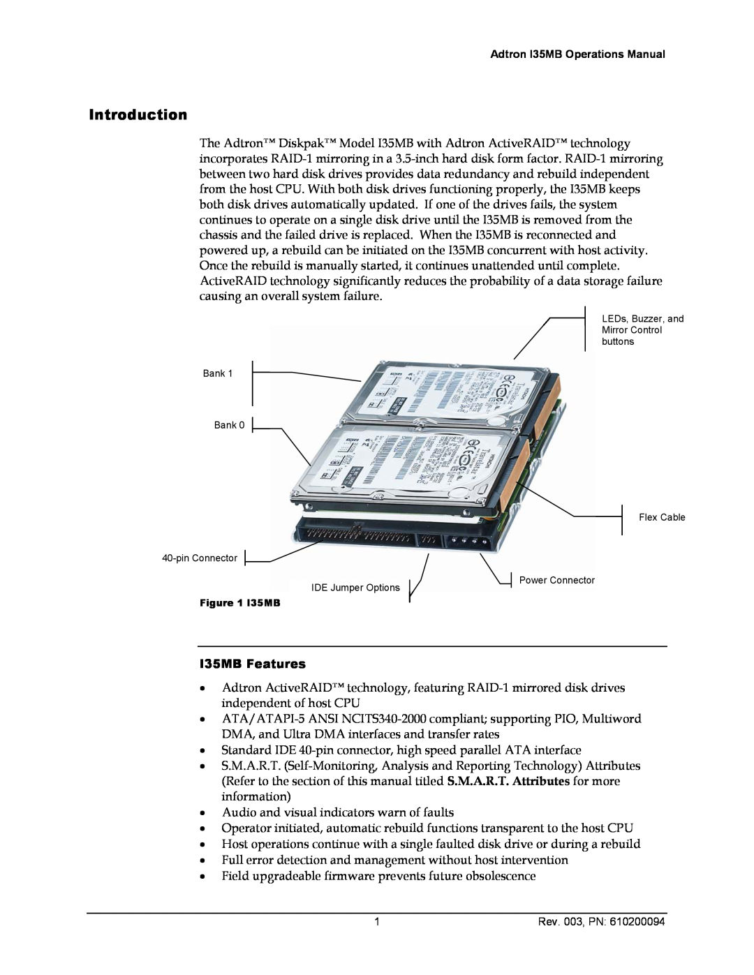 ADTRAN 610200094 manual Introduction, I35MB Features 