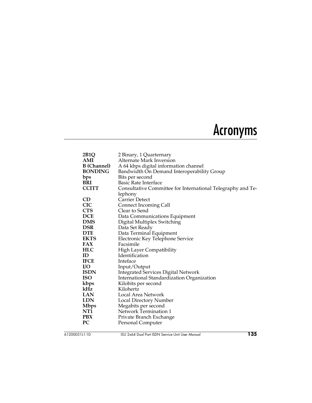 ADTRAN 61200051L1, 1200051L6, 1200051L2, 1200051L5 user manual Acronyms 