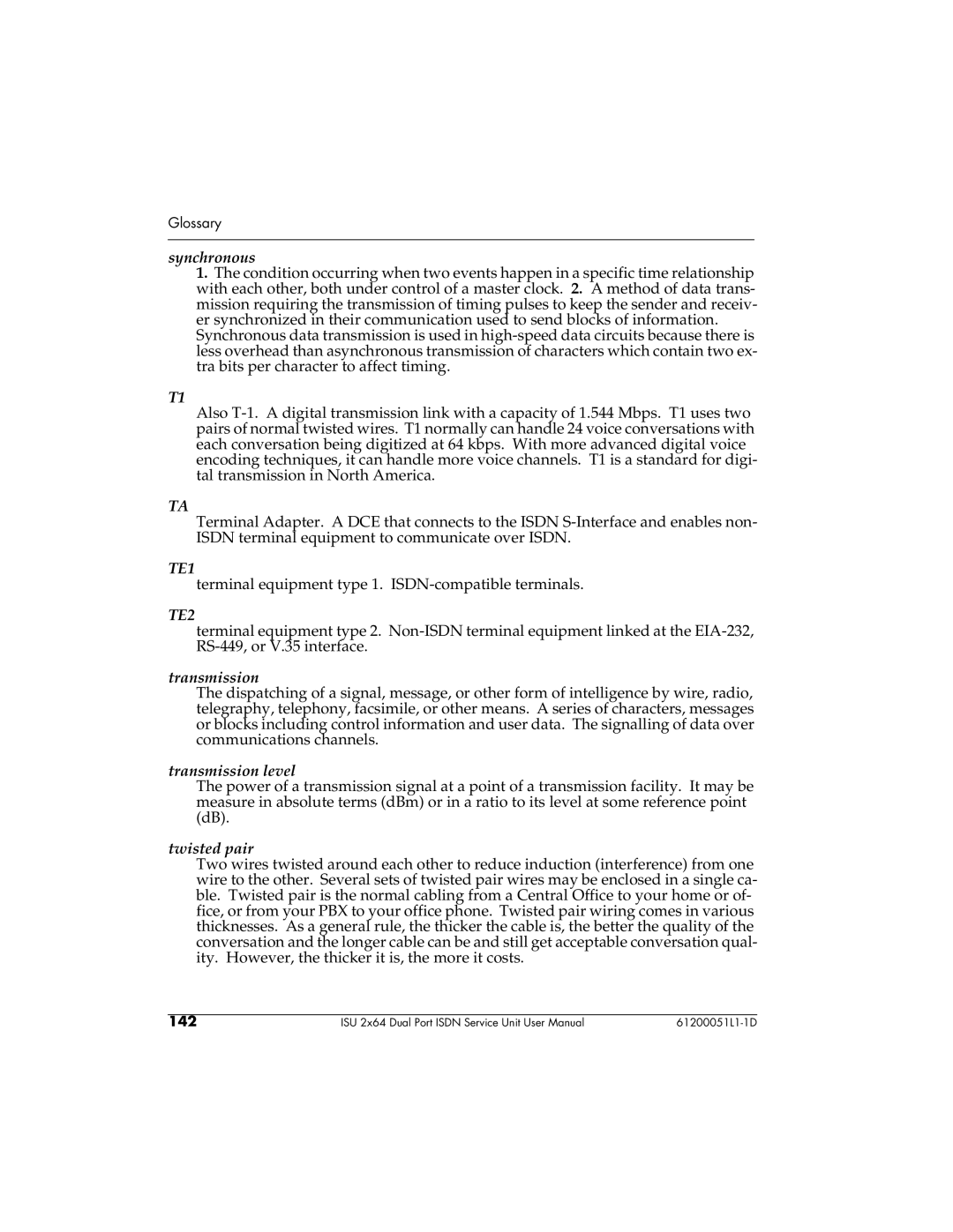 ADTRAN 1200051L6, 61200051L1, 1200051L2, 1200051L5 user manual TE1 