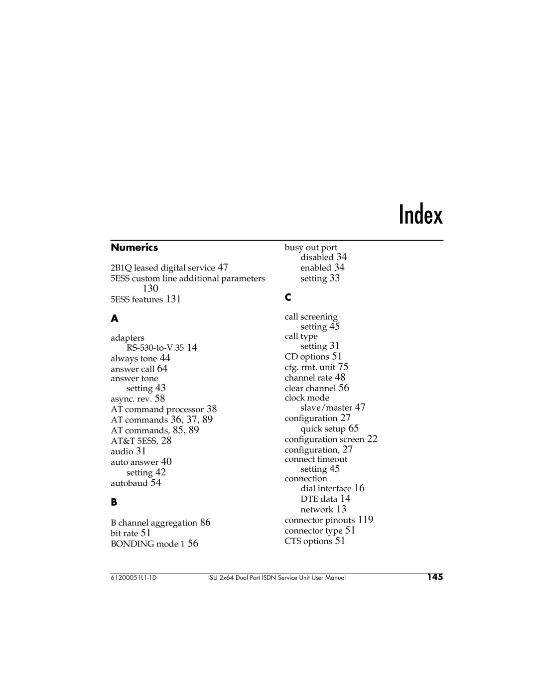 ADTRAN 61200051L1, 1200051L6, 1200051L2, 1200051L5 user manual Index, Numerics 