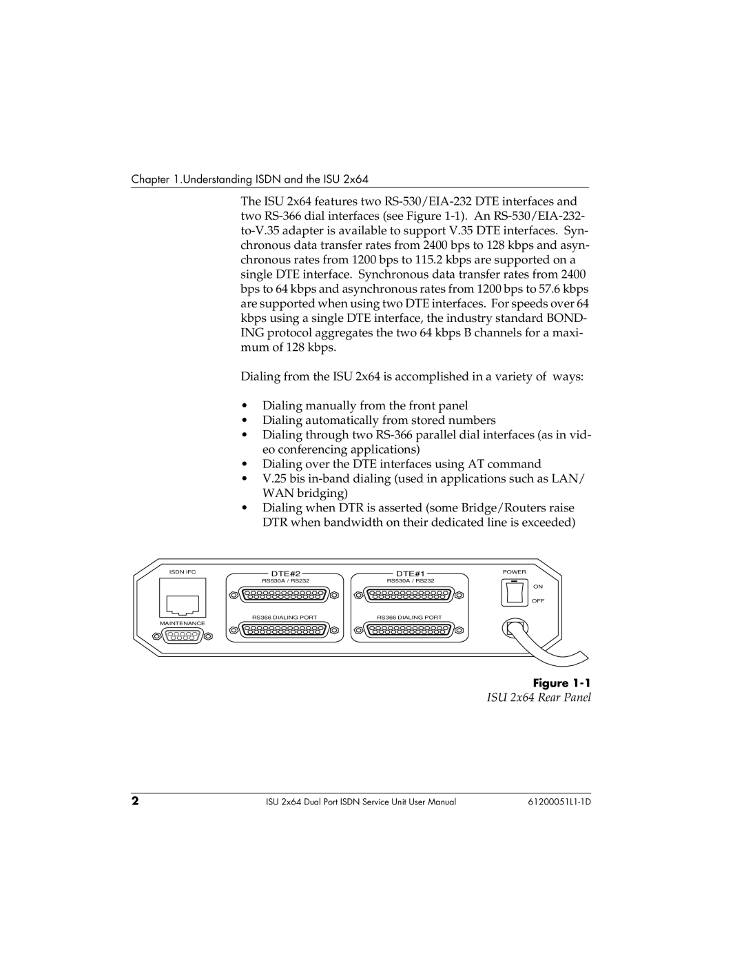 ADTRAN 1200051L6, 61200051L1, 1200051L2, 1200051L5 user manual ISU 2x64 Rear Panel 