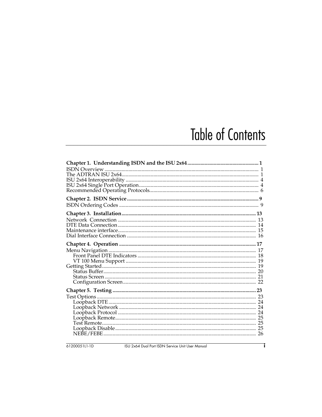 ADTRAN 1200051L2, 61200051L1, 1200051L6, 1200051L5 user manual Table of Contents 