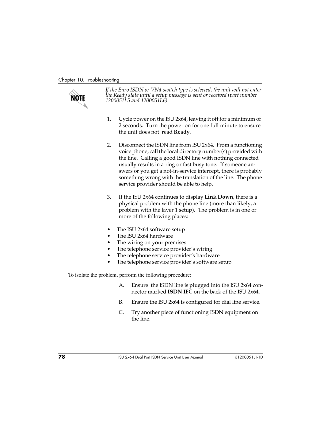 ADTRAN 1200051L2, 61200051L1, 1200051L6, 1200051L5 user manual Troubleshooting 