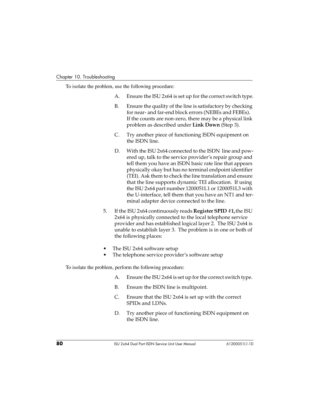 ADTRAN 61200051L1, 1200051L6, 1200051L2, 1200051L5 user manual Troubleshooting 