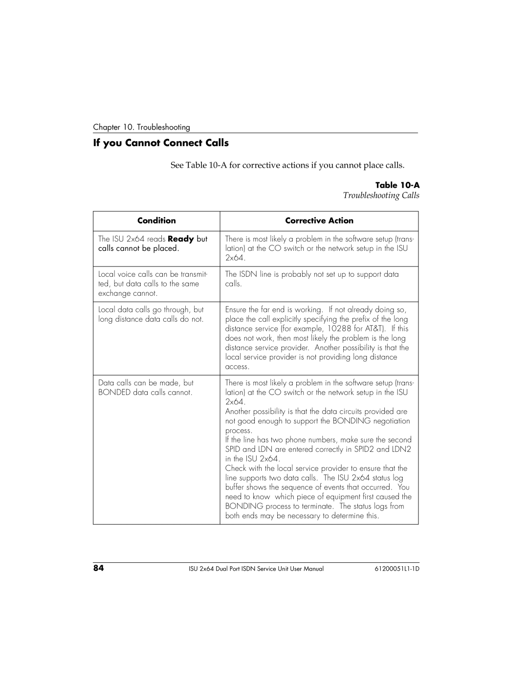 ADTRAN 1200051L5, 61200051L1, 1200051L6, 1200051L2 user manual If you Cannot Connect Calls, Troubleshooting Calls 