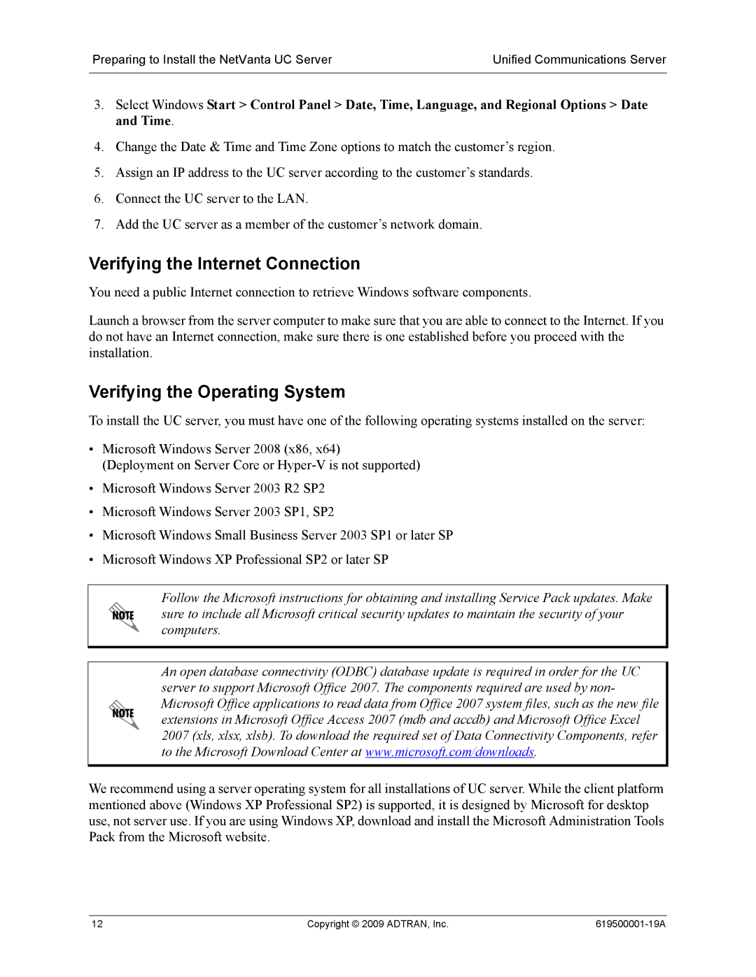 ADTRAN 619500001-19A manual Verifying the Internet Connection, Verifying the Operating System 