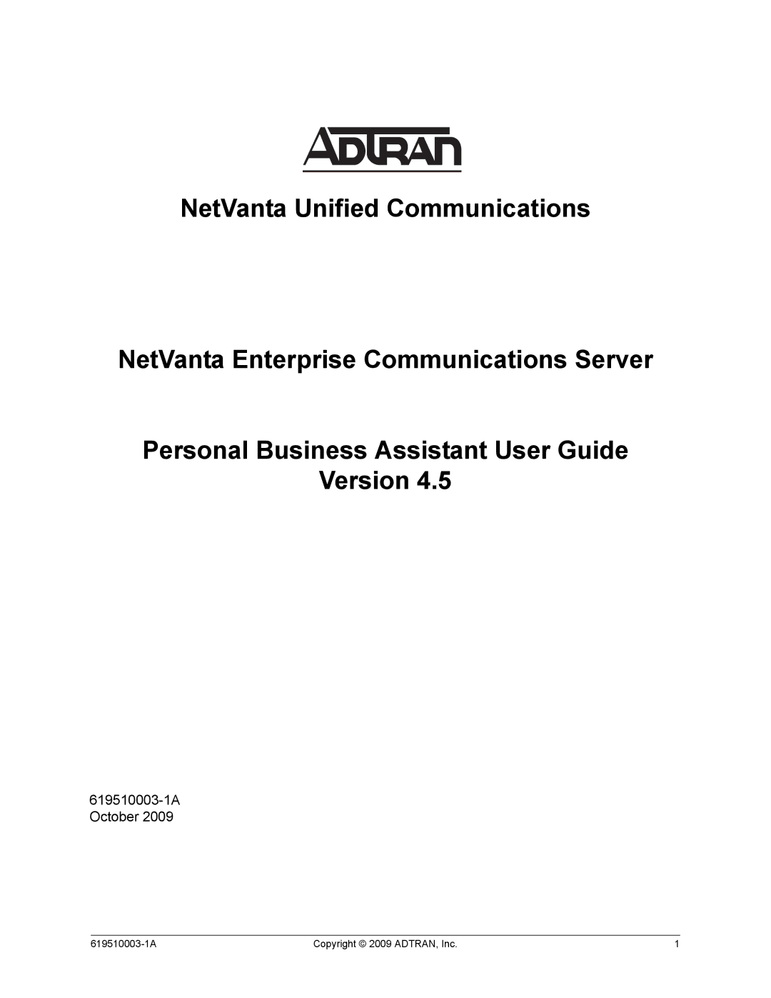 ADTRAN manual 619510003-1A October 