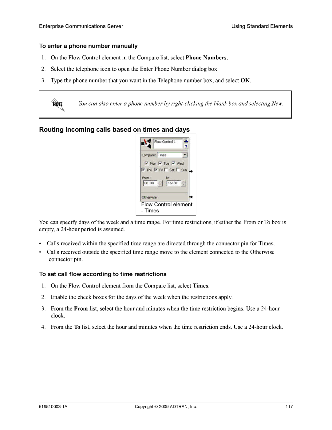 ADTRAN 619510003-1A Routing incoming calls based on times and days, To enter a phone number manually 