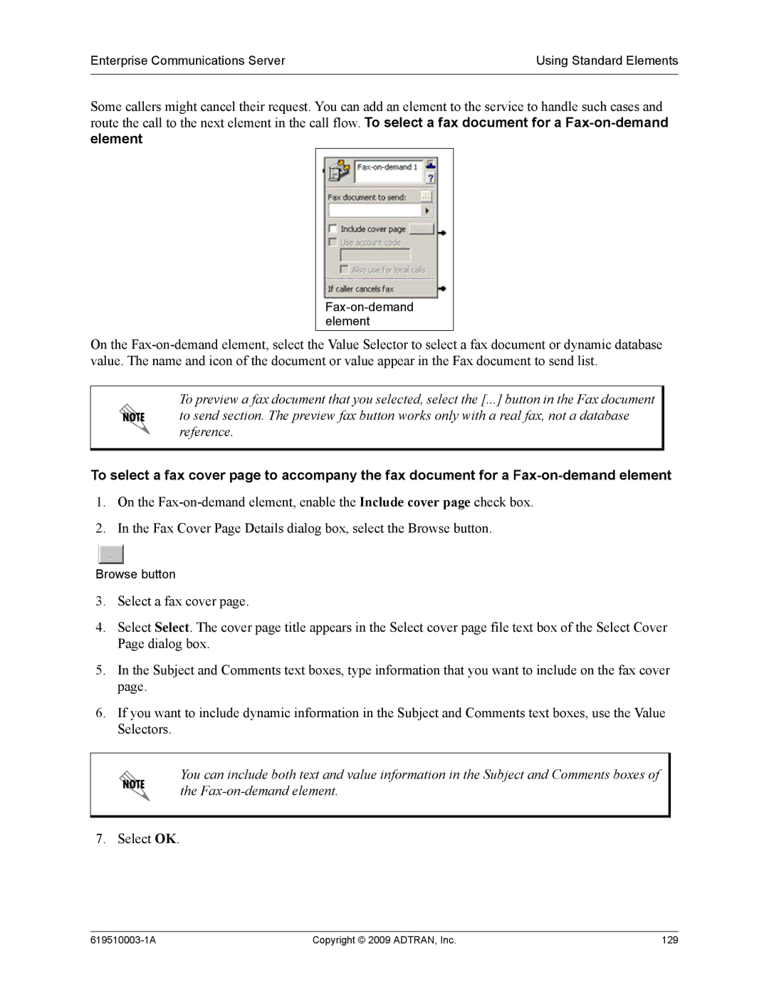 ADTRAN 619510003-1A manual Fax-on-demand element 