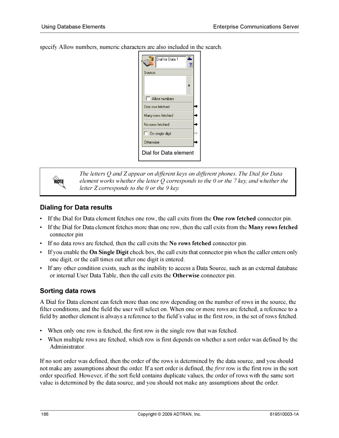 ADTRAN 619510003-1A manual Dialing for Data results 