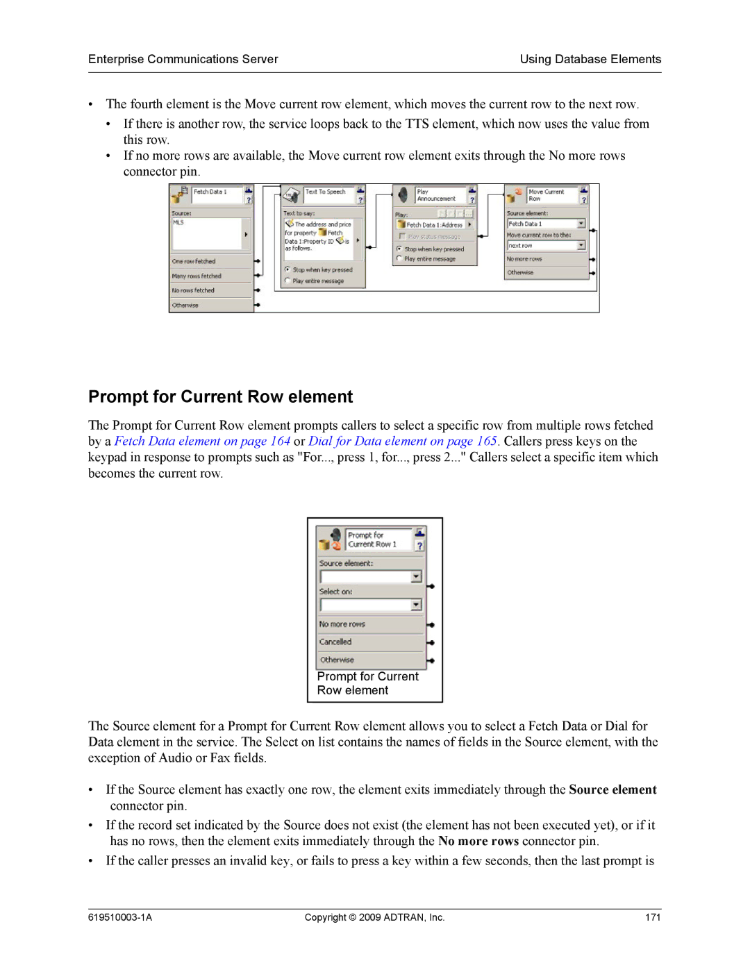 ADTRAN 619510003-1A manual Prompt for Current Row element 