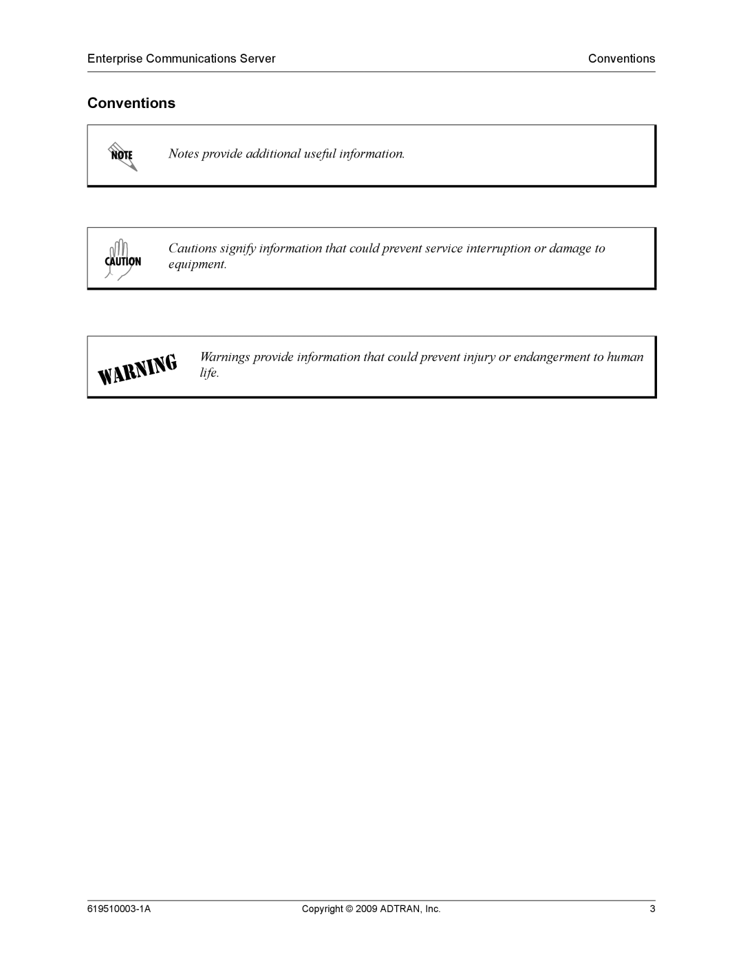 ADTRAN 619510003-1A manual Conventions 