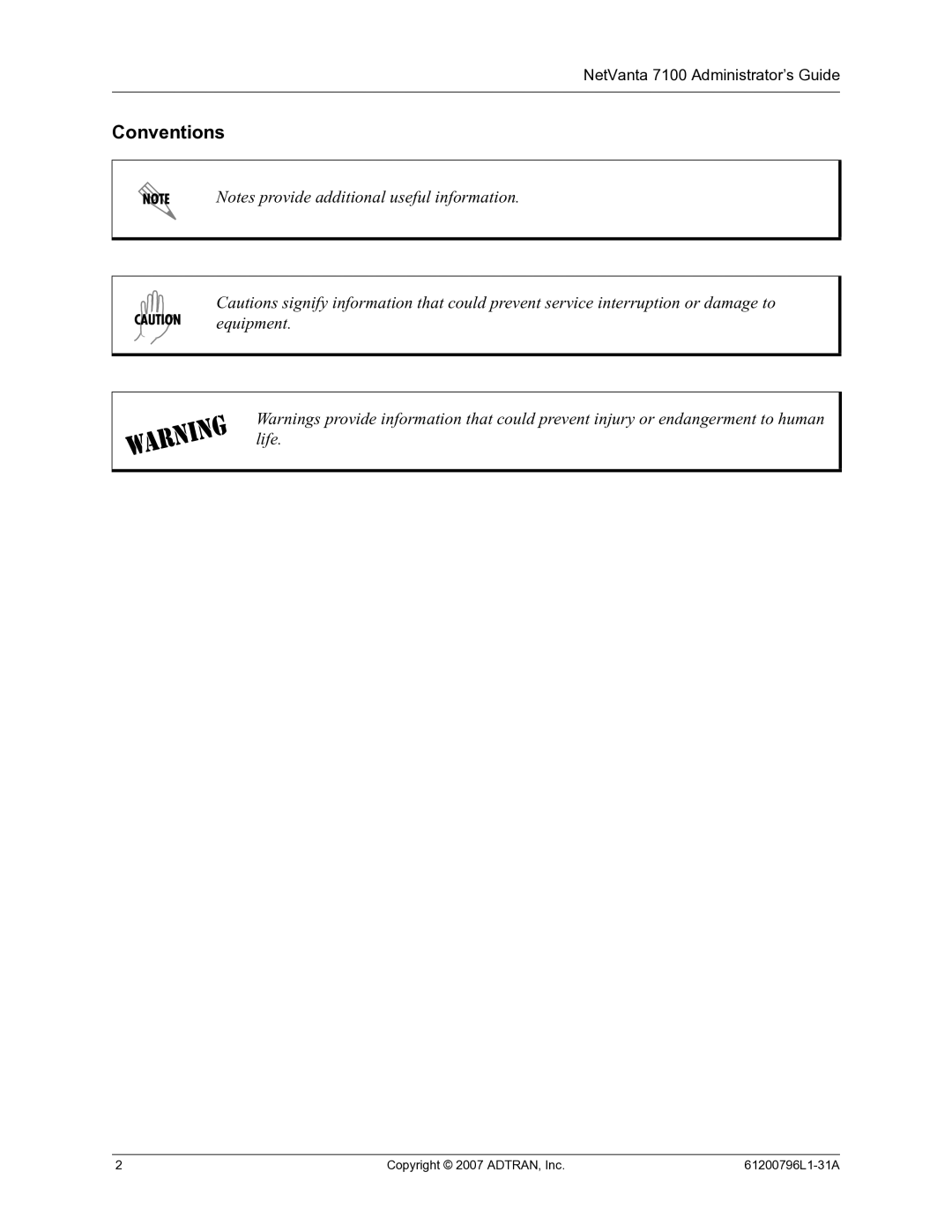 ADTRAN 7100 manual Conventions 