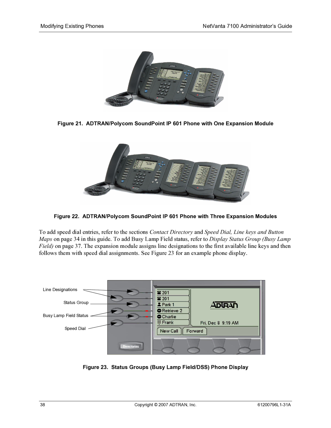 ADTRAN 7100 manual Status Groups Busy Lamp Field/DSS Phone Display 