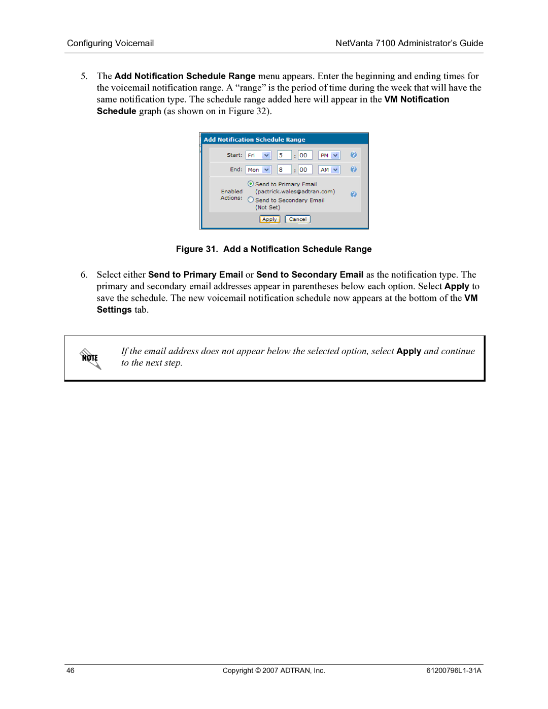 ADTRAN manual Configuring Voicemail NetVanta 7100 Administrator’s Guide 