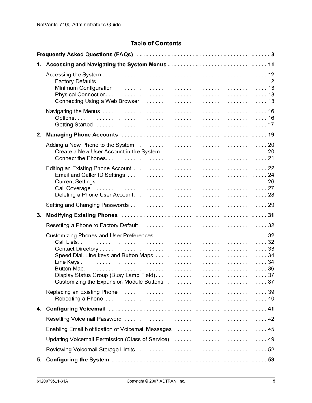 ADTRAN 7100 manual Table of Contents 