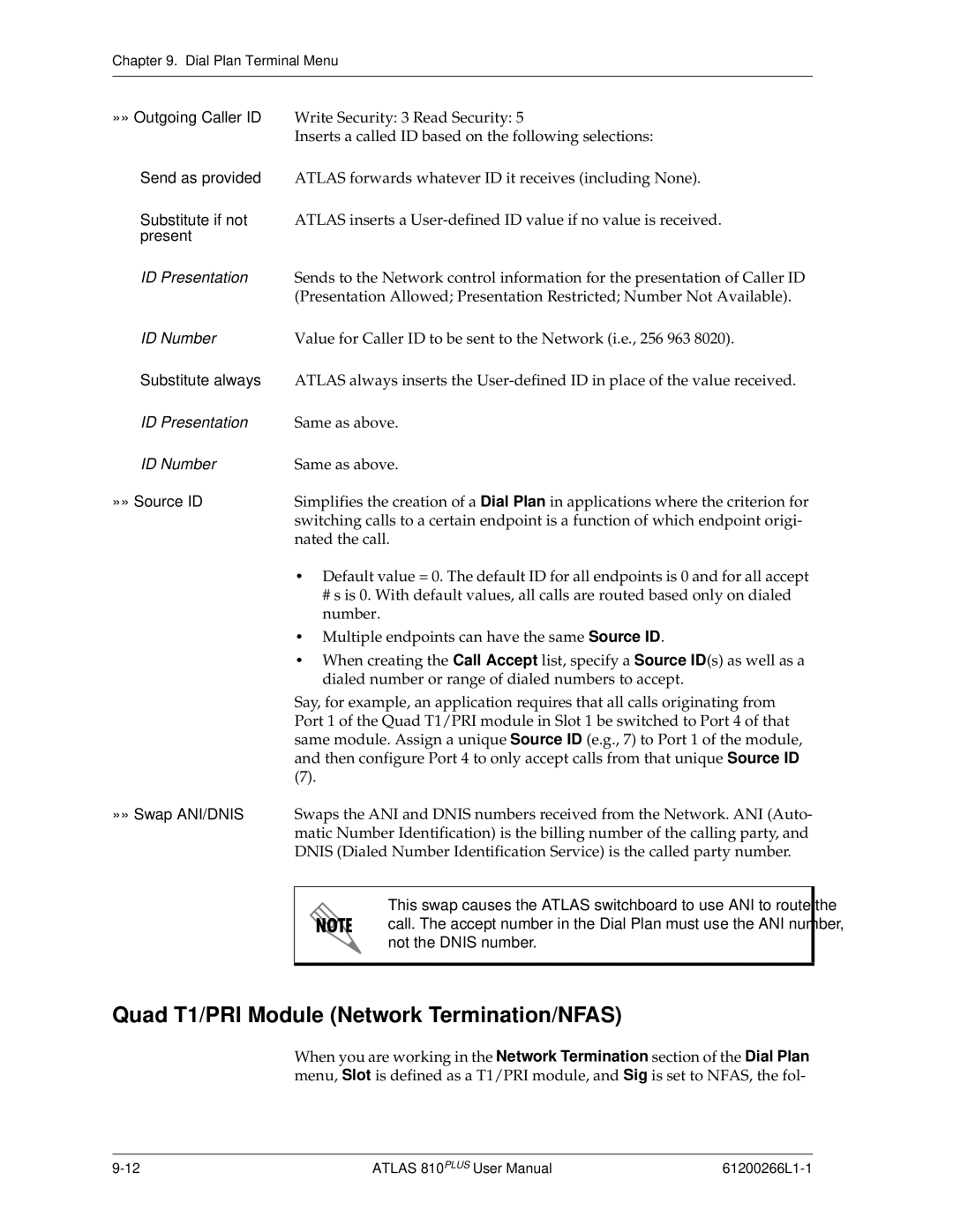 ADTRAN 810 Plus manual Quad T1/PRI Module Network Termination/NFAS 