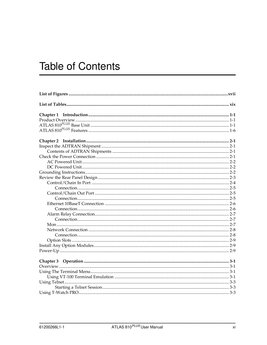 ADTRAN 810 Plus manual Table of Contents 