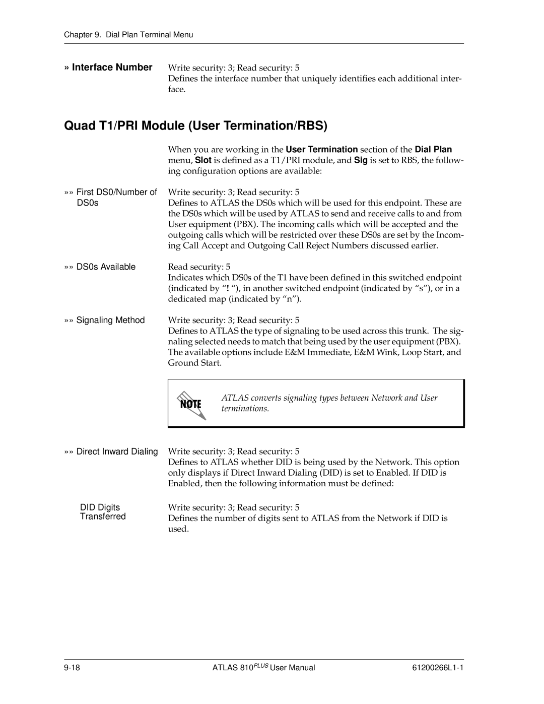 ADTRAN 810 Plus manual Quad T1/PRI Module User Termination/RBS, DS0s, »» Direct Inward Dialing Did Digits Transferred 