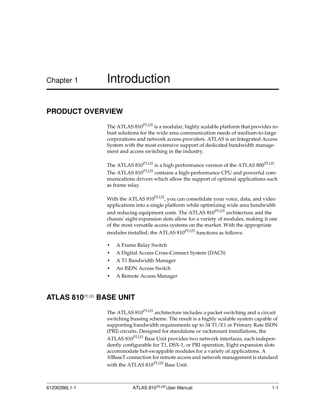 ADTRAN 810 Plus manual Introduction, Product Overview, Atlas 810PLUS Base Unit 