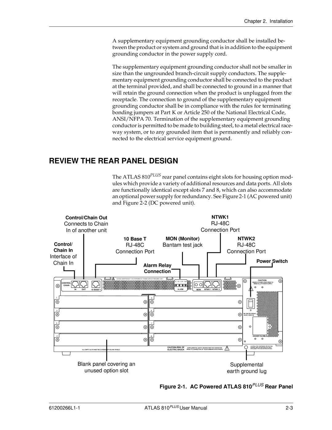 ADTRAN 810 Plus manual Review the Rear Panel Design, RJ-48C, Connection Port 