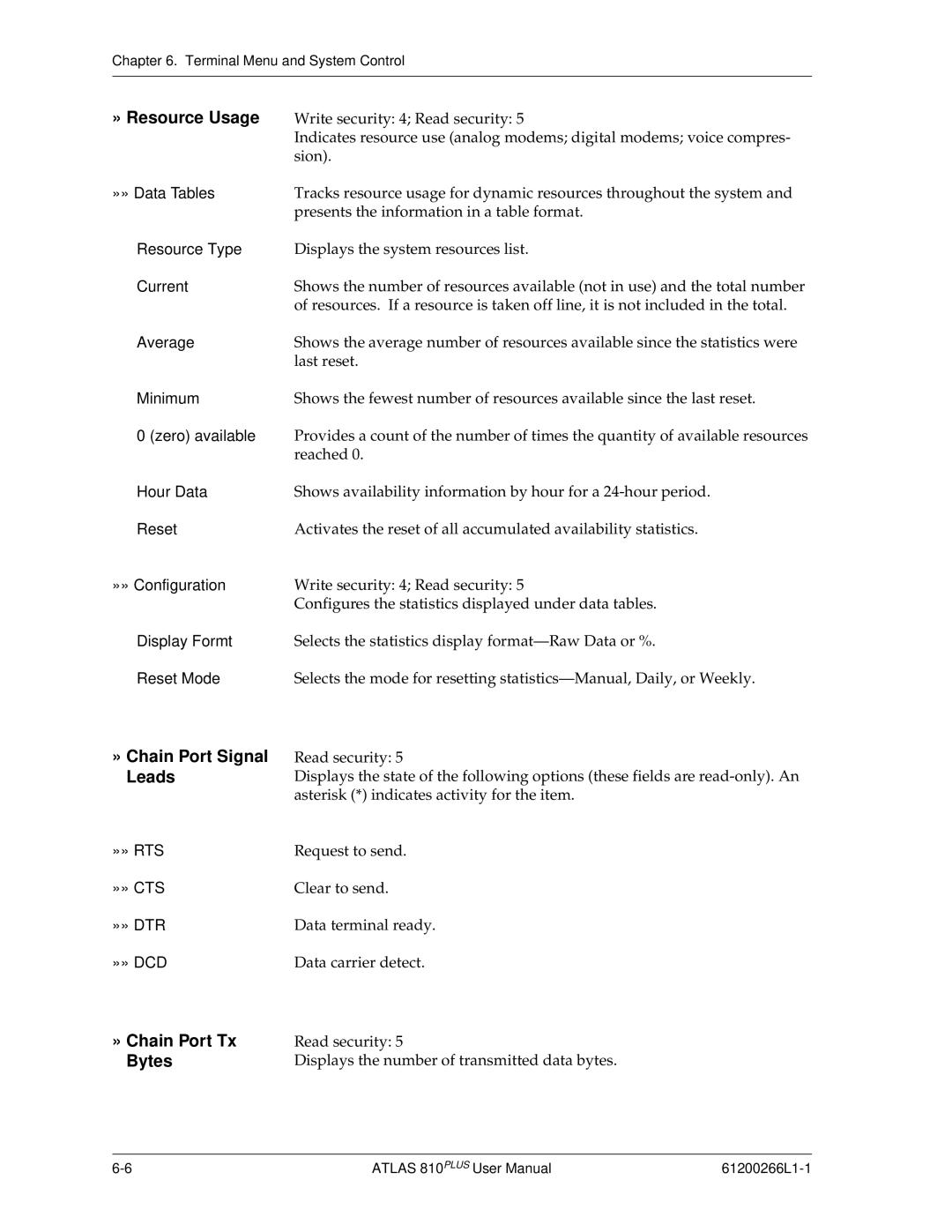 ADTRAN 810 Plus manual » Chain Port Signal, Leads, » Chain Port Tx, Bytes 