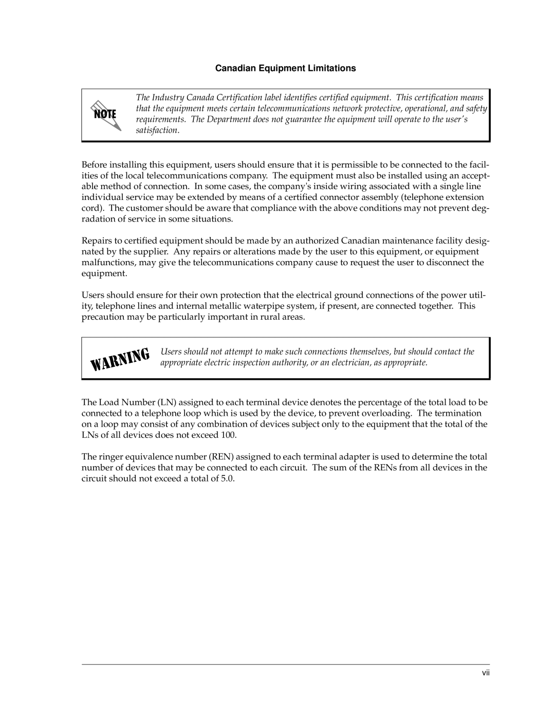 ADTRAN 810 Plus manual Canadian Equipment Limitations 