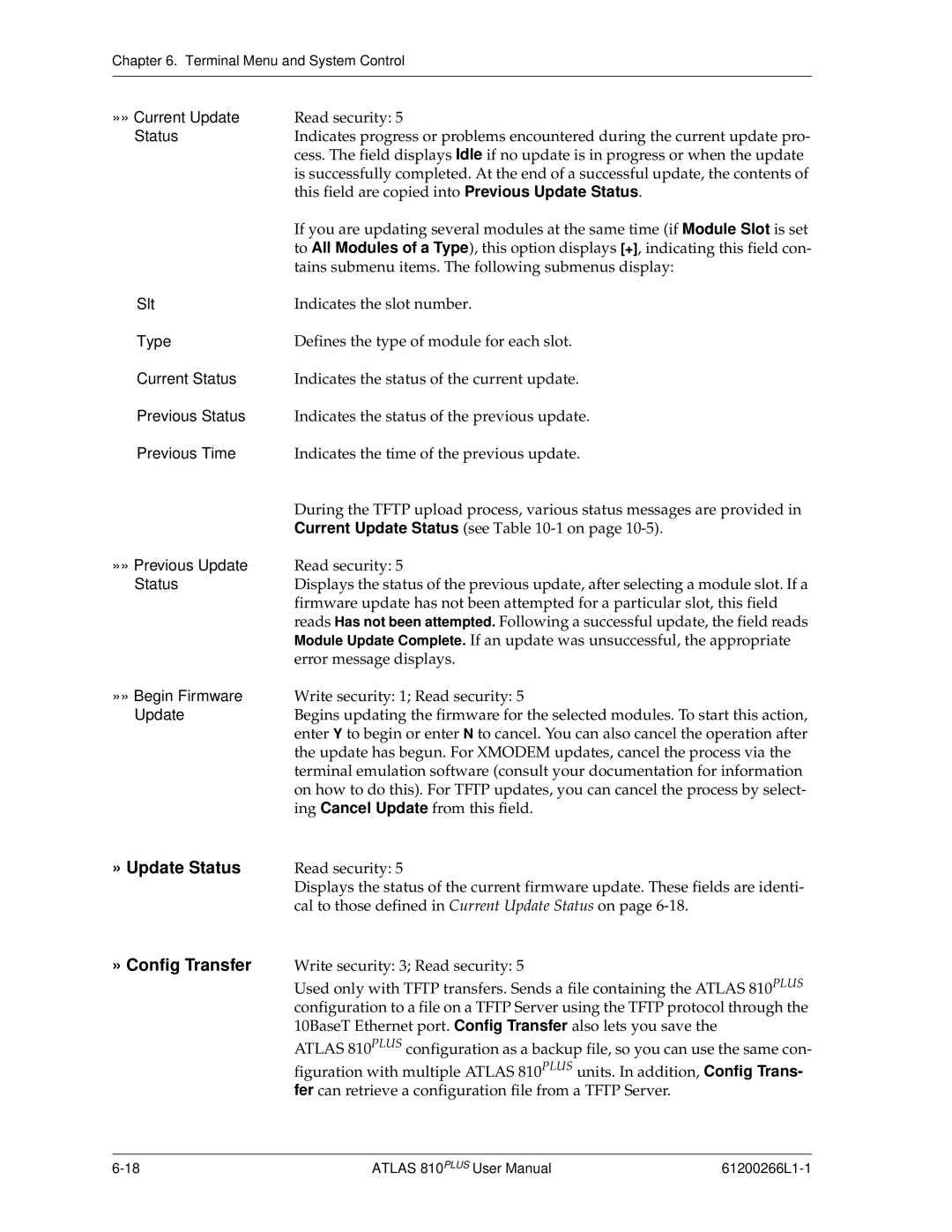 ADTRAN 810 Plus manual » Update Status, » Config Transfer 